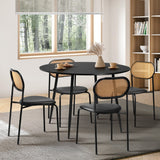 Oikiture 110cm Round Dining Table with 4PCS Dining Chairs PU Leather Black