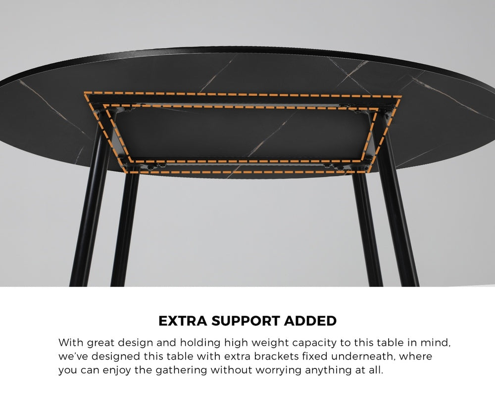 Oikiture 110cm Round Dining Table with 4PCS Dining Chairs PU Leather Black