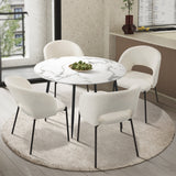 Oikiture 110cm Round Dining Table with 4PCS Chairs Sherpa White - Front View