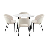 Oikiture 110cm Round Dining Table with 4PCS Chairs Sherpa White