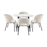 Oikiture 110cm Round Dining Table with 4PCS Chairs Sherpa White - Top-Down View