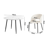 Oikiture 110cm Round Dining Table with 4PCS Chairs Sherpa White - Close-Up Angle
