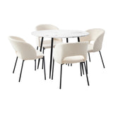 Oikiture 110cm Round Dining Table with 4PCS Chairs Sherpa White - 45-Degree Angle