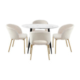 Oikiture 110cm Round Dining Table with 4PCS Dining Chairs Sherpa Gold
