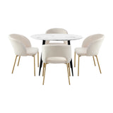 Oikiture 110cm Round Dining Table with 4PCS Dining Chairs Sherpa Gold - Front View