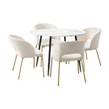 Oikiture 110cm Round Dining Table with 4PCS Dining Chairs Sherpa Gold