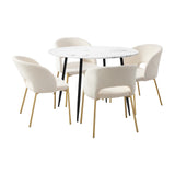 Oikiture 110cm Round Dining Table with 4PCS Dining Chairs Sherpa Gold - 45-Degree Angle