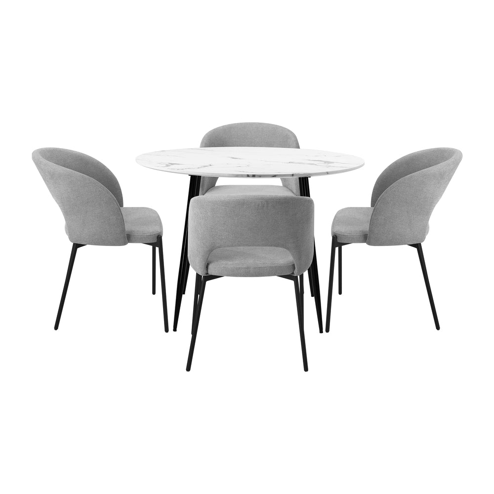 Oikiture 110cm Round Dining Table with 4PCS Chairs Grey Fabric