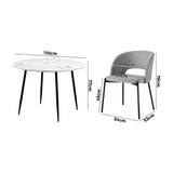 Oikiture 110cm Round Dining Table with 4PCS Chairs Grey Fabric