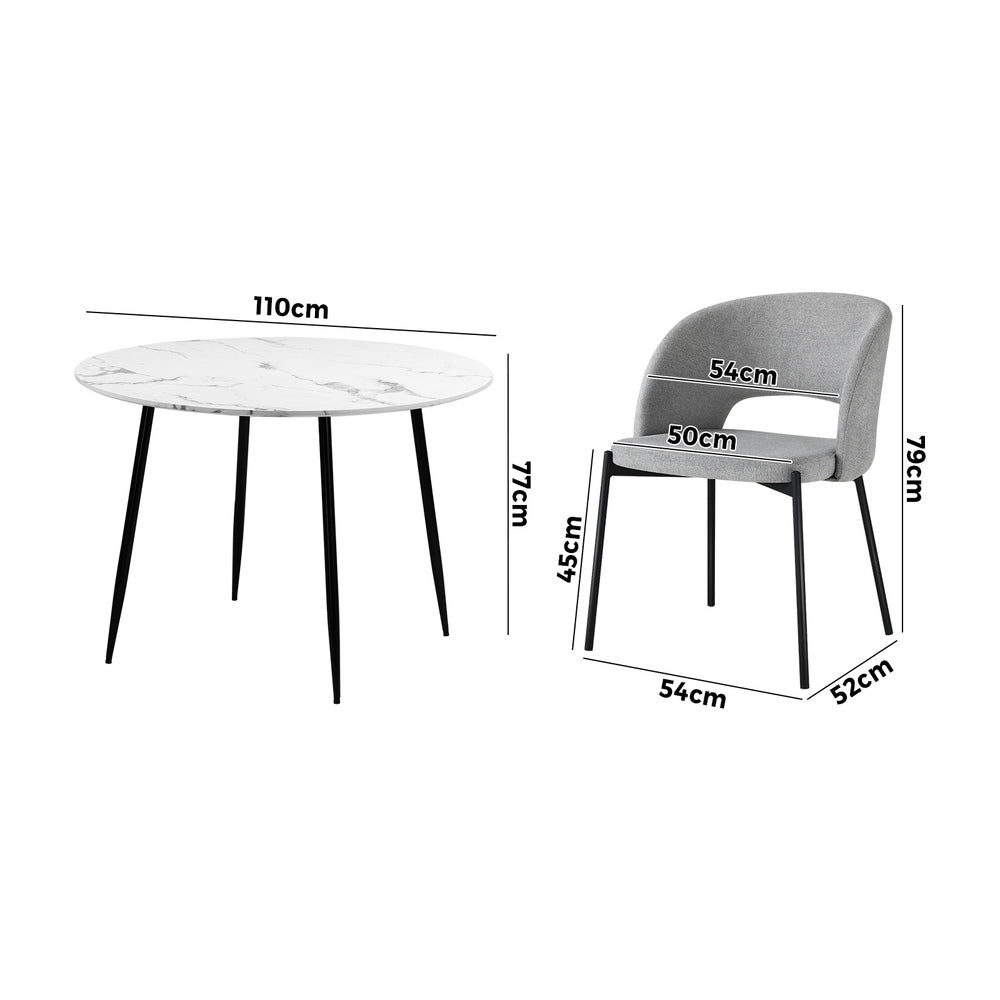 Oikiture 110cm Round Dining Table with 4PCS Chairs Grey Fabric