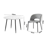 Oikiture 110cm Round Dining Table with 4PCS Chairs Grey Fabric - Rear View