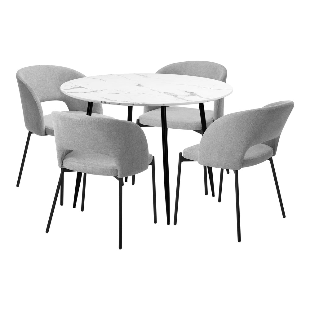Oikiture 110cm Round Dining Table with 4PCS Chairs Grey Fabric