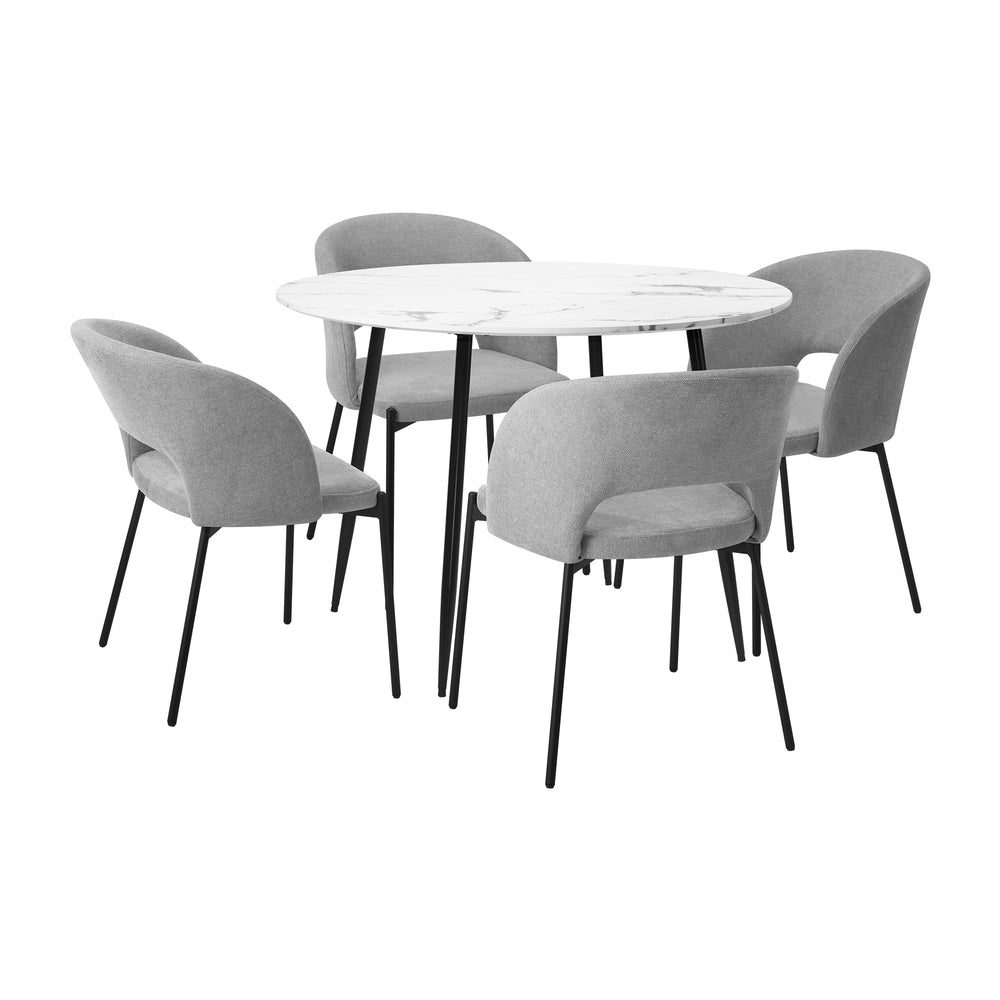 Oikiture 110cm Round Dining Table with 4PCS Chairs Grey Fabric