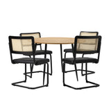 Oikiture 110cm Round Dining Table with 4PCS Dining Chairs Leather Black
