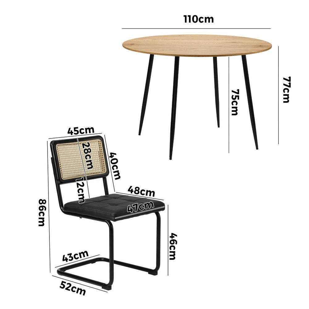 Oikiture 110cm Round Dining Table with 4PCS Dining Chairs Leather Black