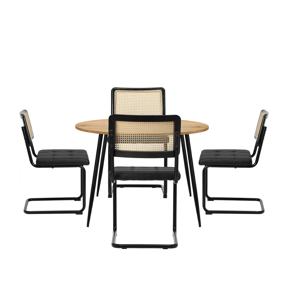 Oikiture 110cm Round Dining Table with 4PCS Dining Chairs Leather Black