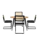 Oikiture 110cm Round Dining Table with 4PCS Dining Chairs Leather Black - Front View