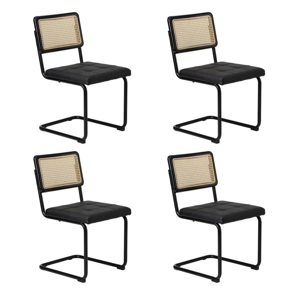 Oikiture 110cm Round Dining Table with 4PCS Dining Chairs Leather Black