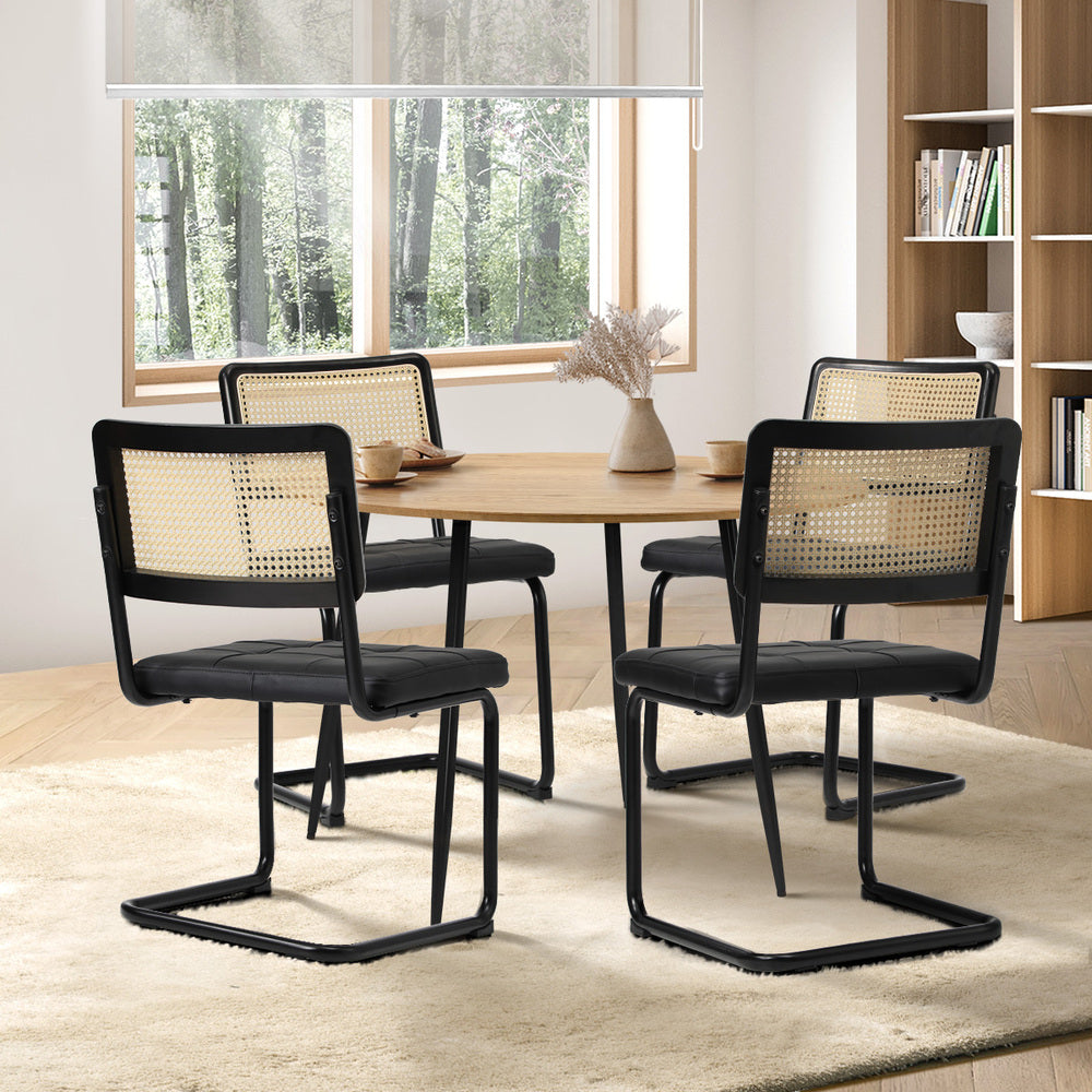 Oikiture 110cm Round Dining Table with 4PCS Dining Chairs Leather Black