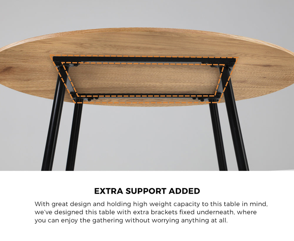 Oikiture 110cm Round Dining Table with 4PCS Dining Chairs Leather Black