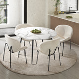 Oikiture 110cm Round Dining Table with 4PCS Chairs White Sherpa