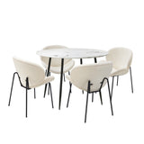 Oikiture 110cm Round Dining Table with 4PCS Chairs White Sherpa
