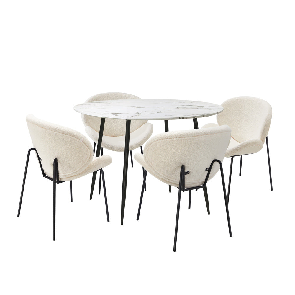 Oikiture 110cm Round Dining Table with 4PCS Chairs White Sherpa