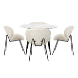 Oikiture 110cm Round Dining Table with 4PCS Chairs White Sherpa