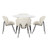 Oikiture 110cm Round Dining Table with 4PCS Chairs White Sherpa - Rear View