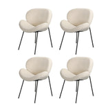 Oikiture 110cm Round Dining Table with 4PCS Chairs White Sherpa