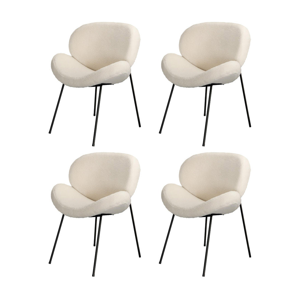 Oikiture 110cm Round Dining Table with 4PCS Chairs White Sherpa