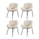 Oikiture 110cm Round Dining Table with 4PCS Chairs White Sherpa - Front View