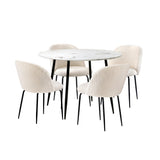 Oikiture Round Dining Table & 4PCS Dining Chairs White Sherpa