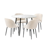 Oikiture Round Dining Table & 4PCS Dining Chairs White Sherpa