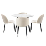 Oikiture Round Dining Table & 4PCS Dining Chairs White Sherpa