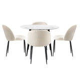Oikiture Round Dining Table & 4PCS Dining Chairs White Sherpa - Rear View