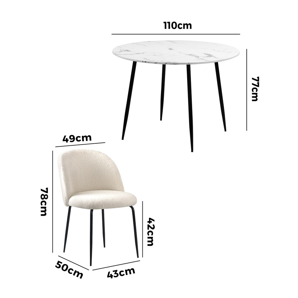 Oikiture Round Dining Table & 4PCS Dining Chairs White Sherpa