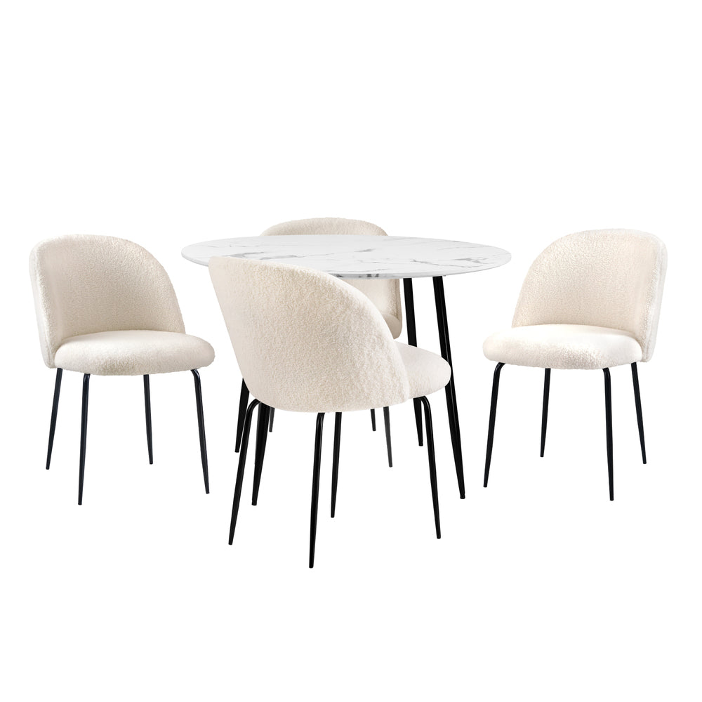 Oikiture Round Dining Table & 4PCS Dining Chairs White Sherpa