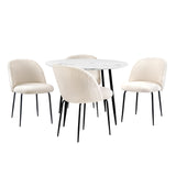 Oikiture Round Dining Table & 4PCS Dining Chairs White Sherpa - Close-Up Angle