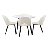 Oikiture Round Dining Table & 4PCS Dining Chairs Sherpa White