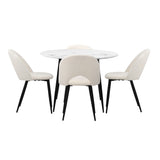Oikiture Round Dining Table & 4PCS Dining Chairs Sherpa White - Front View