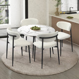 Oikiture 110cm Round Dining Table with 4x Dining Chairs Boucle Black&White - Front View