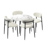 Oikiture 110cm Round Dining Table with 4x Dining Chairs Boucle Black&White