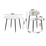 Oikiture 110cm Round Dining Table with 4x Dining Chairs Boucle Black&White