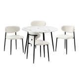 Oikiture 110cm Round Dining Table with 4x Dining Chairs Boucle Black&White