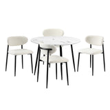 Oikiture 110cm Round Dining Table with 4x Dining Chairs Boucle Black&White - Rear View