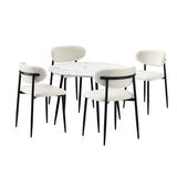 Oikiture 110cm Round Dining Table with 4x Dining Chairs Boucle Black&White - Extra Image