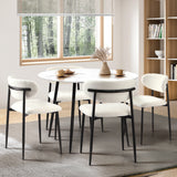 Oikiture 110cm Round Dining Table with 4x Dining Chairs Boucle Black&White
