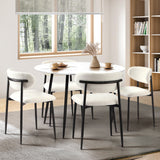 Oikiture 110cm Round Dining Table with 4x Dining Chairs Boucle Black&White - Low Angle