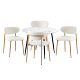 Oikiture 110cm Round Dining Table with 4x Dining Chairs Boucle White